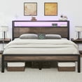 thumbnail image 1 of Full Size Bed Frame with LED Lights,Metal Platform Bed with 2-Tier Storage Headboard and Charging Station, Grey, 1 of 10