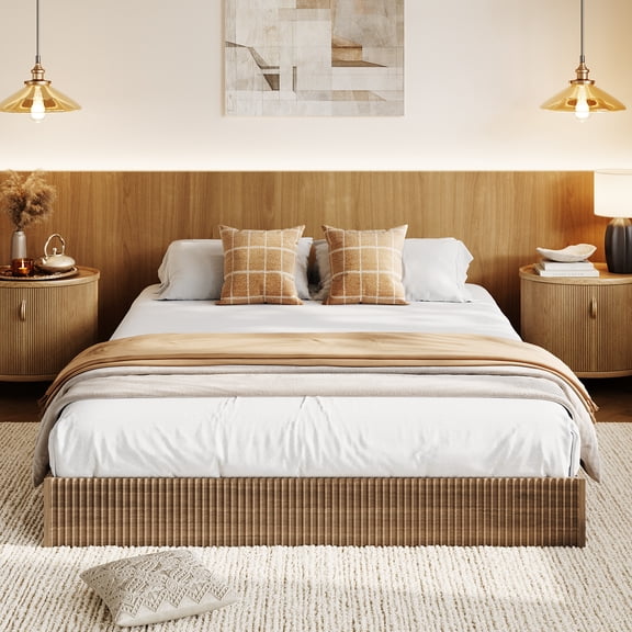 Full Size Bed Frame,Wood Platform Bed with Fluted Design, Minimalist Bed Base with Low Profile Design,Noise-Free, Easy Assembly, No Box Spring Needed,Fluted Bed Frame,