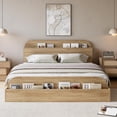 thumbnail image 1 of Full Size Bed Frame, Wooden Beds with Storage Headboard and Raised-Foodboard, Full-Floor Low Platform Bed with Wooden Slats Design, Sturdy Wooden Slats Support, No Box Spring Needed, 1 of 7