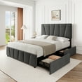 thumbnail image 1 of Full Size Bed Frame with Adjustable Headboard and 4 Storage Drawers, Upholstered Platform Bed Frame with Wooden Slats Support, No Box Spring Needed, 1 of 8