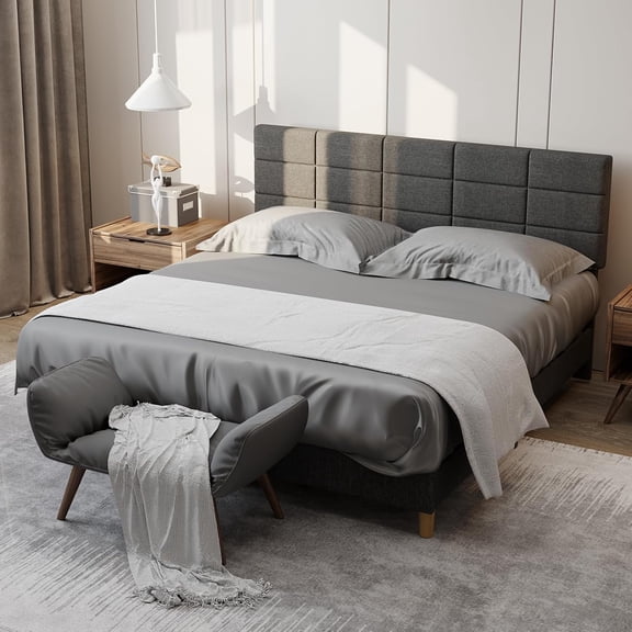 Full Size Bed Frame with Adjustable Memory Foam Headboard, Linen Upholstered, 700lbs Support, Grey, No Box Spring