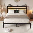 thumbnail image 1 of Full Size Bed Frame with Charging Station and LED Light, Heavy Duty Platform Bed Frame with Storage Headboard, Easy to Assemble, Black, 1 of 9