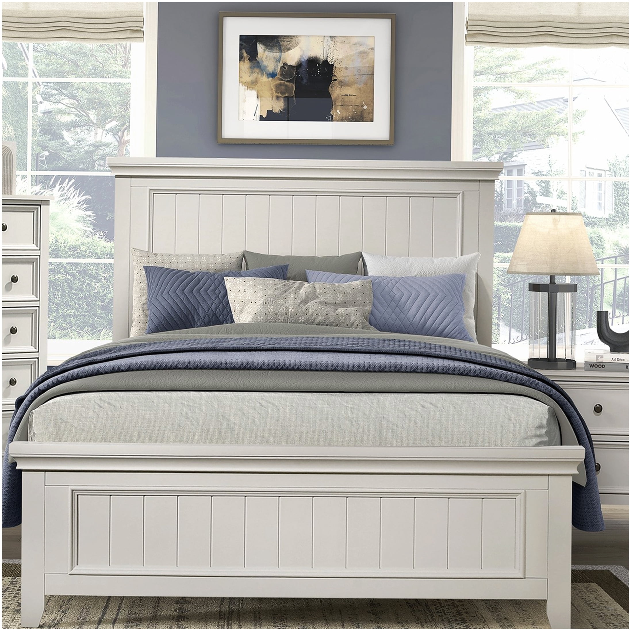 Full Size Bed Frame with Headboard and Footboard, Farmhouse Style Wood ...