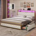 Full Size Bed Frame with LED Light Headboard & Storage Drawers, USB