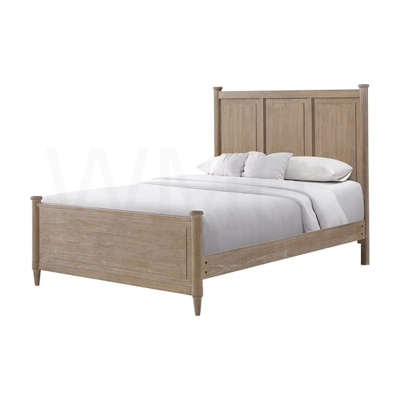 Full Size Bed Frame with Panel Headboard, Solid Wood Platform Bed, Sand Finish No Box Spring Needed, Easy Assembly