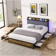 thumbnail image 1 of Full Size Bed Frame with Storage Headboard, USB Charging Ports, RGB LED Lighting, 4 Drawers, Sturdy Metal Platform, No Box Spring Needed, 1 of 10