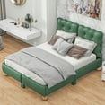 thumbnail image 1 of Full Size Bed Frame with Tufted Headboard, PU Leather Upholstered Platform Bed, Wood Support Legs, No Box Spring Needed, Green, 1 of 9