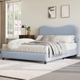 thumbnail image 1 of Full Size Bed Frame with Upholstered Headboard, Boucle Platform Bed with Rounded Corners Design, Wooden Slats, Noise Free, No Box Spring Needed, Blue, 1 of 9