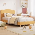 thumbnail image 1 of Memoryfield Full Size Bed Frame with Upholstered Headboard, Low Profile Platform, Heavy Duty, Wooden Slats, Noise-Free, No Box Spring Needed, Yellow, 1 of 7
