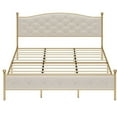 thumbnail image 1 of Full Size Bed Frame with Velvet Tufted Headboard, Heavy Duty Metal Slats/No Box Spring Needed/Large Storage Space/Easy Assembly, Off-White, 1 of 7
