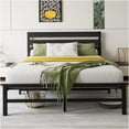 thumbnail image 1 of Full Size Bed Frame with Vintage Wood Headboard, Heavy Duty Metal Platform Base, Underbed Storage Space, No Box Spring Required, Black, 1 of 10