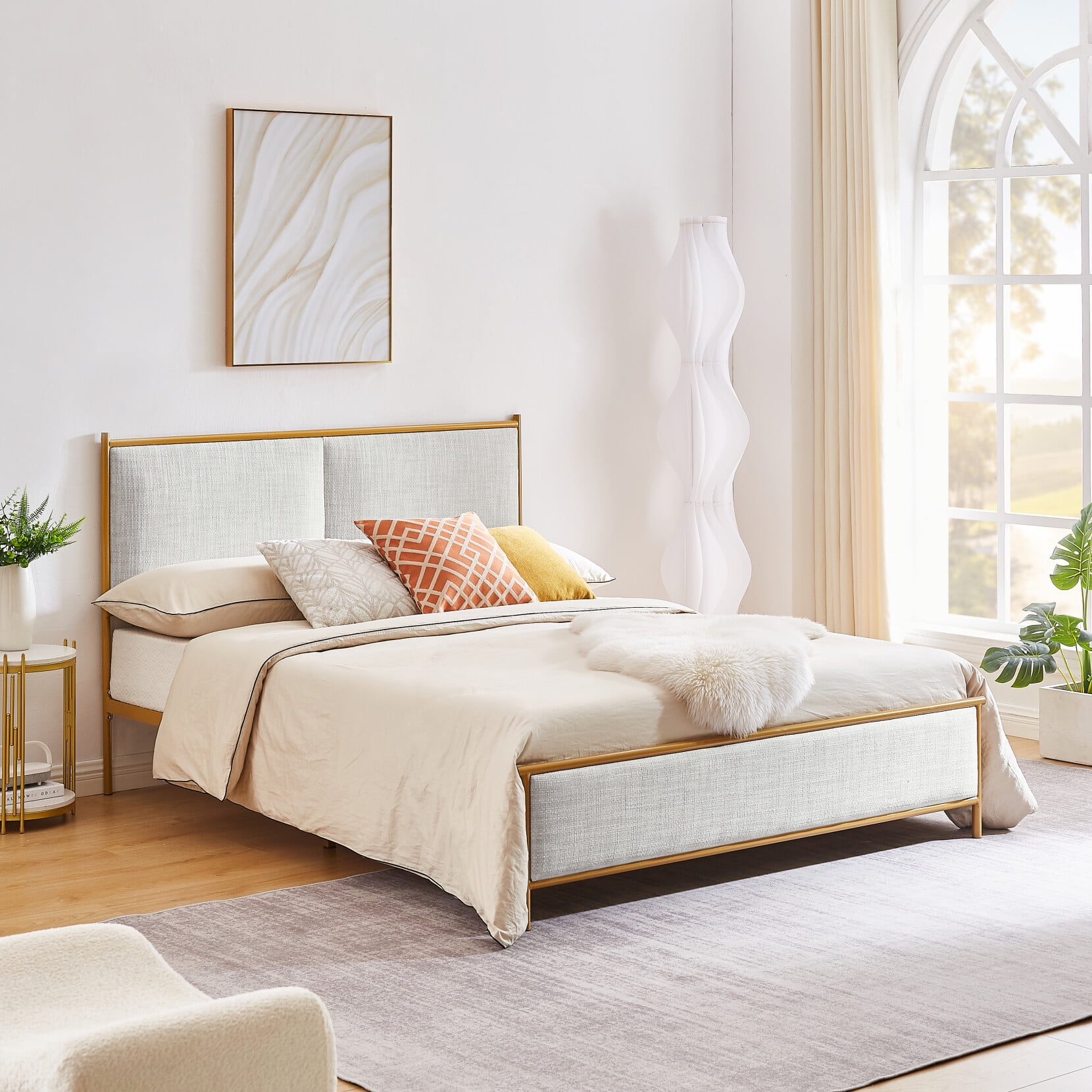 Full Size Bed Modern Upholstered Platform Bed Frame With Classic