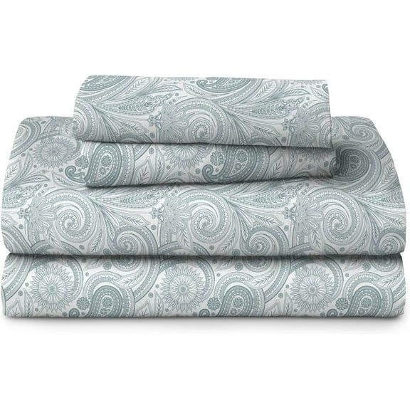 Full Size Bed Sheet Set, Cotton Percale Full Size Deep Pocket Super Soft Bedding Set, Cooling, Breathable & Extra Soft, Ethereal Paisley