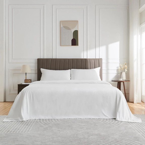 Full Size Bed Sheets, 4 Piece Sheet & Pillowcase Sets Soft Microfiber Luxury Bedding Fitted Sheet Water Washed, Deep Pocket, White
