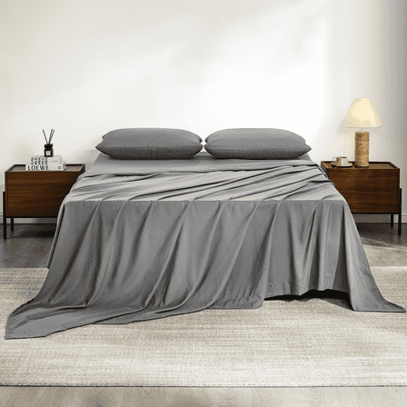 Full Size Bed Sheets,Z-hom 4 Piece  Sheets 14” Deep Pocket Sheet & Pillowcase Sets Soft Microfiber Luxury Bedding Fitted Sheet Water Washed,Dark Gray
