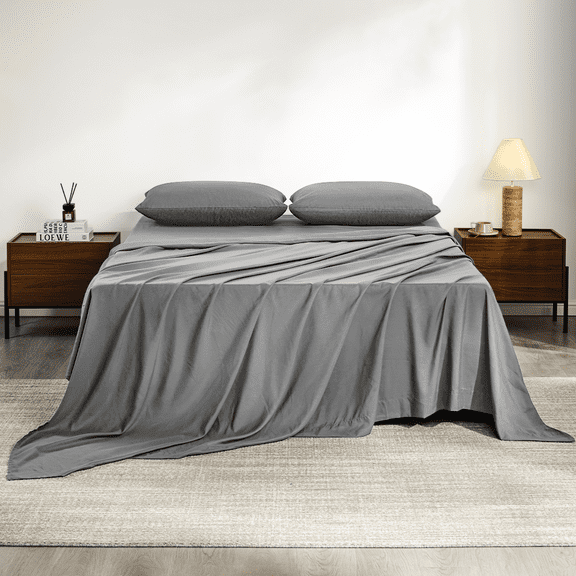 Full Size Bed Sheets,Z-hom 4 Piece Cooling Sheets 14” Deep Pocket Sheet & Pillowcase Sets Soft Microfiber Luxury Bedding Fitted Sheet Water Washed,Dark Gray