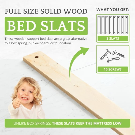 Full Size Bed Slats - 8pc Solid Wood Under Mattress Support Bunkie Board Platform Frame Replacement
