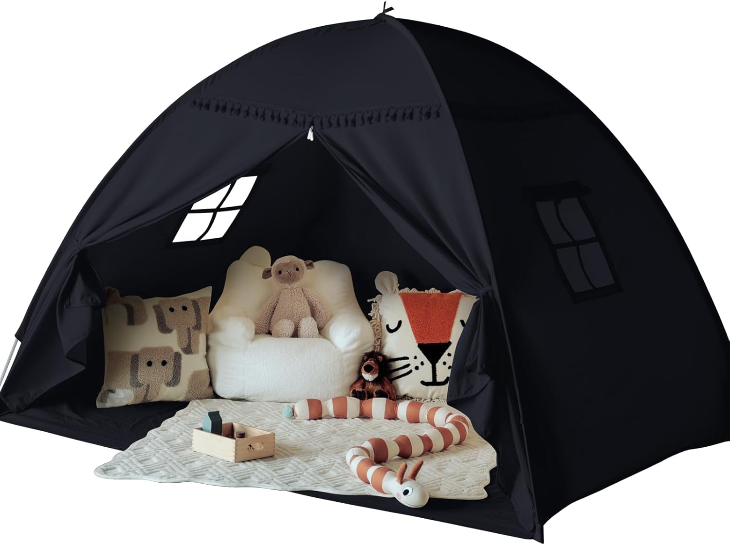 Full Size Bed Tent Canopy: Lights & Flags Indoor Floor Bed Kids Tent ...