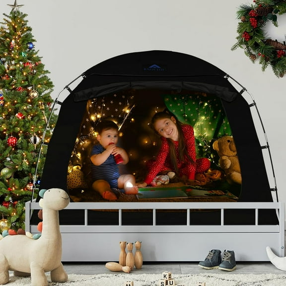 Full Size Bed Tent for Kids & Adults Sleeping, with Large Top Vent & Removable Cover for Better Airflow CPC Certified Sensory Bed Tent for Privacy & Room Sharing Easy Setup (Black, Full)