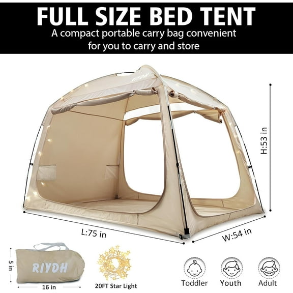 Full-Size Bed Tent with 3 Doors, 1 Person Capacity, Khaki - Ideal for Nurses, Doctors, Police, and Security Guards