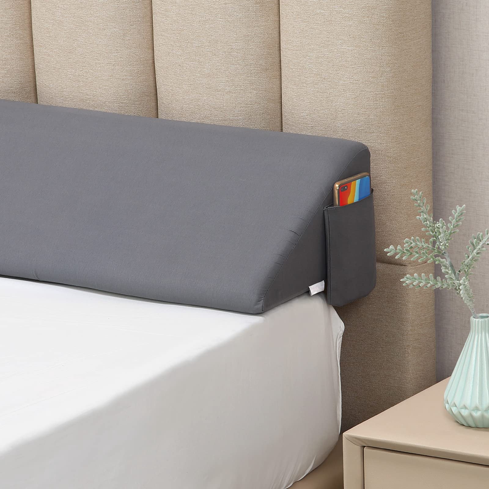 Full Size Bed Wedge Pillow/headboard Pillow Wedge/mattress Gap Filler To Close (0-6") Between Headboard And Mattress (gray 54"x10"x6")