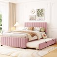 thumbnail image 1 of Full Size Bed With Twin Trundle In Soft Pink Velvet - Long-lasting & Versatile Construction Elegant Upholstered Functional, 1 of 6