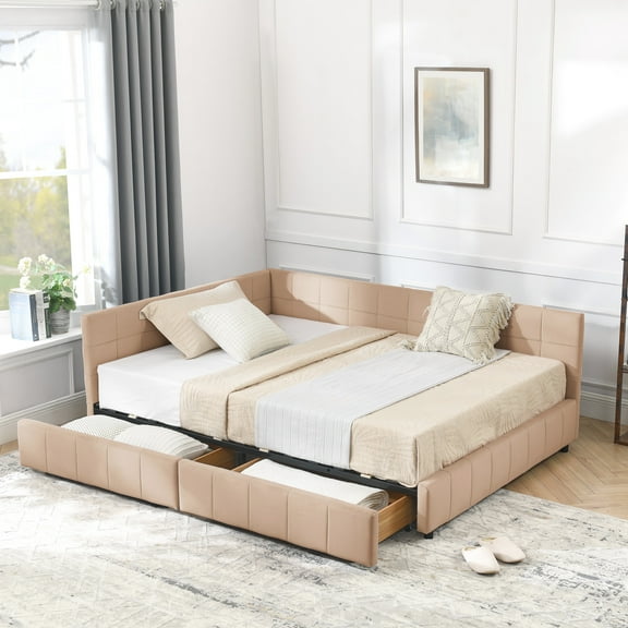 Full Size Bed With Velvet And Side Pocket - Pink Frame For Bedroom Living Area Daybed Upholstery Armrest Room