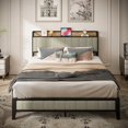 thumbnail image 1 of Full Size Metal Platform Bed Frame with Charging Station, Grey, for Bedroom, 1 of 5