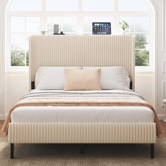 Full Size Bed with 2 USB Ports - Sturdy & Stable, No Box Spring