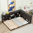 Full Size Bed with L Shaped Bookshelves and Sliding Doors Espresso