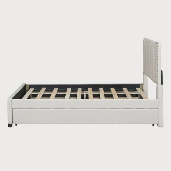 Full Size Bed with Twin Size Trundle Beige