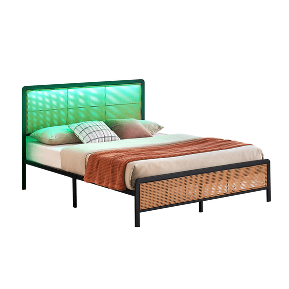 Full Size Black Platform Bed Frame with RGB LED Lights, Modern Bedroom Furniture, Sturdy Metal Structure, Steel Slats, Underbed Storage, No Box Spring Needed, With RGB LED