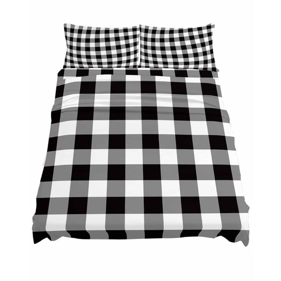 Full Size Black and Sheet Sets White Checkerboard Gradient Simple Grid Theme Soft Breathable Microfiber Bed Sheets Deep Pockets 4 Piece Bed Sheets Set, 1 Fitted Sheet, 1 Flat Sheet & 2 Pillowcases