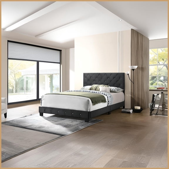 Full Size Black Transitional Bed Frame - Sturdy Support & Quick Assembly for Master/Guest Rooms