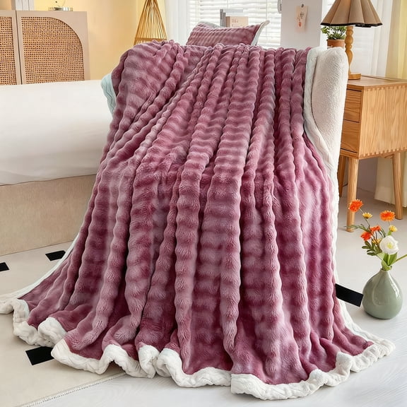 Full Size Blankets Soft Layer Double-Sided for Bed - Super Soft Cozy Fleece Blanket for Women Men , Large Fuzzy Throws for Bedroom Decor, 51X59 Inches (Purple)