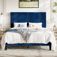 thumbnail image 1 of Full Size Blue Velvet Upholstered Platform Bed Frame with Adjustable Vertical Channel Headboard, Wooden Slats, No Box Spring Needed, 1 of 7