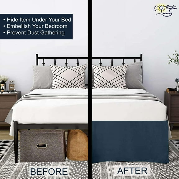 Full Size Box Pleated Bedskirt 12 Inch Drop, Split Corners Design, Ultra-Soft 1800 Microfibre for Platform Beds, Classic Look (Navy Blue)