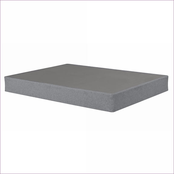 Full Size Box Spring Foundation, 9 in. Foldable Metal Bed Base with Non-Slip Cover | Gray | Steel