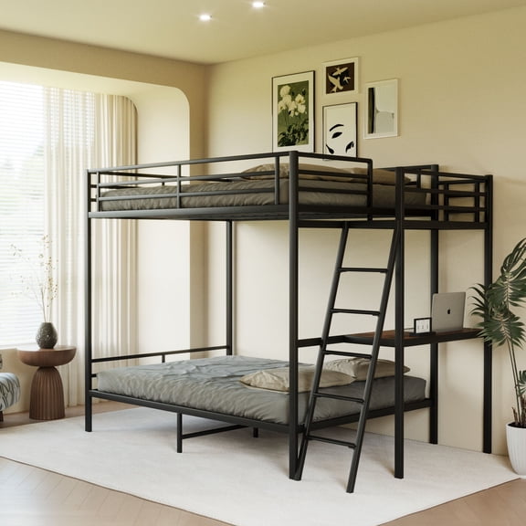 Full Size Bunk Beds Bed Frames Black full size bunk bed with LED light and charging socket,Adjustable Bed Base