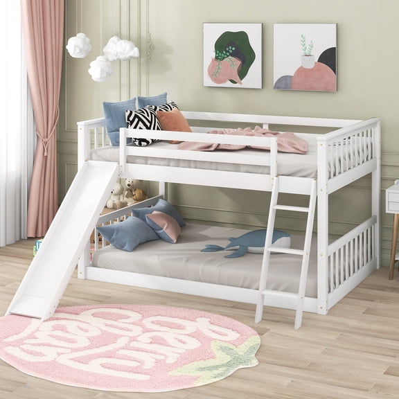 Full Size Bunk Beds Bed Frames Full over Full Bunk Bed with Convertible Slide and Ladder, White(Old SKU: GX000708AAK),Adjustable Bed Base