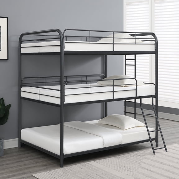 Full Size Bunk Beds Bed Frames Furniture Triple Bunk Bed, FULL/FULL/FULL, black,Adjustable Bed Base