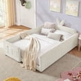 thumbnail image 1 of Full Size Bunny Ear Platform Bed Frame, Upholstered Boucle Fabric Bed Frame with Safety Rail & Storage Pocket, 1 of 9