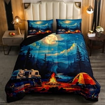 Full Size Camper Bedding for Travel Trailers, Happy Camping Comforter Travel Car Rv Accessories Full Bed Comforter Set, Tents for Camping Adventure Design Quilt Watercolor Cartoon Duvet Room Decor