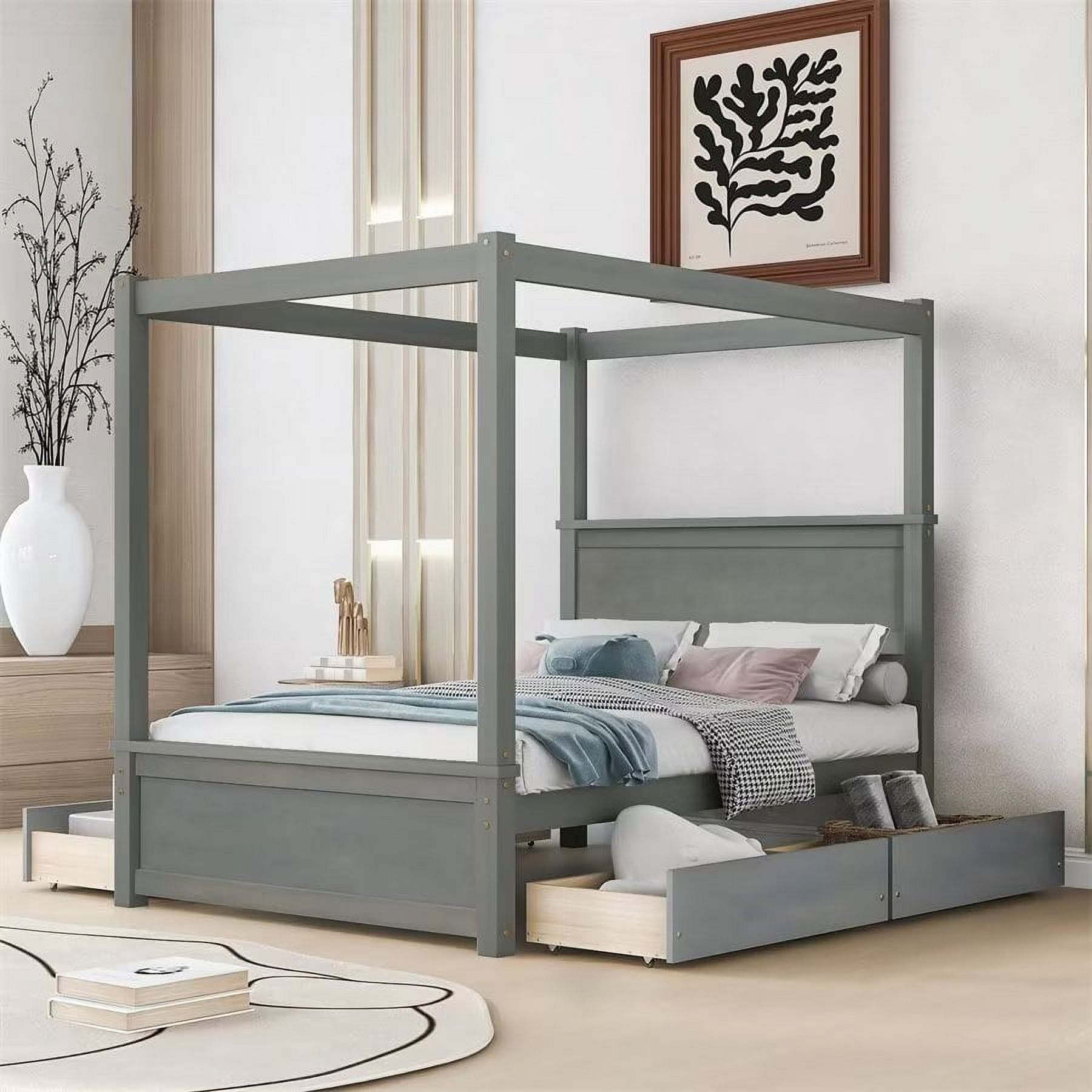 Full Size Canopy Bed with Four Storage Drawers, Canopy Platform Bed ...