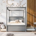 thumbnail image 1 of Full Size Canopy Bed with Trundle Bed and 2 Drawers, Wood Full Platform Bed with Headboard, Footboard and Slat Support, Modern 4 Poster Panel Bed, No Box Spring Needed, Brushed Gray, 1 of 7