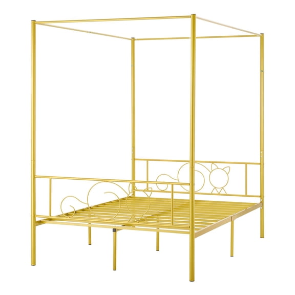 Full Size Canopy Bed Frame, Metal Bed with Headboard and Four Poster Design for Added Elegance