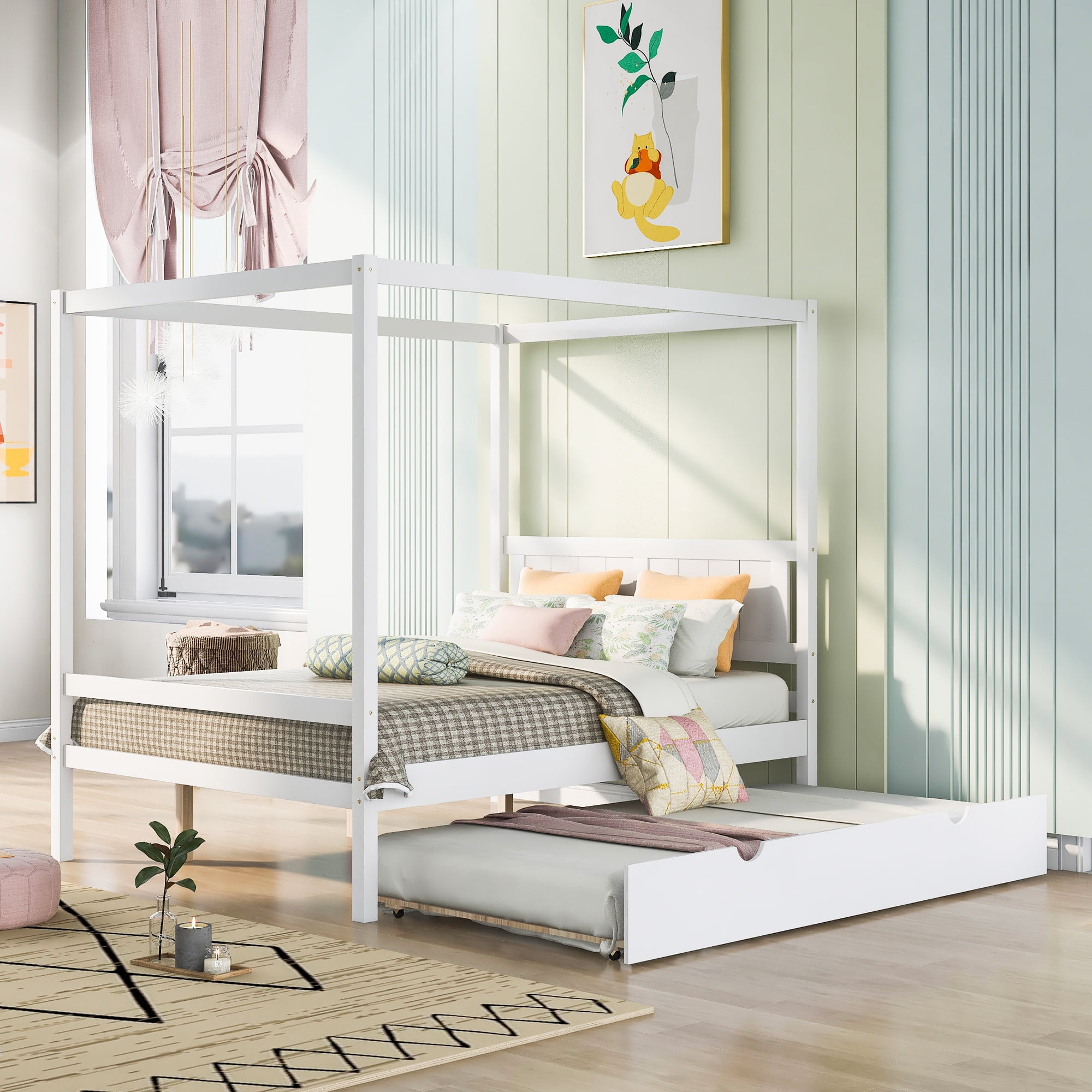 Full size canopy bed with trundle deals