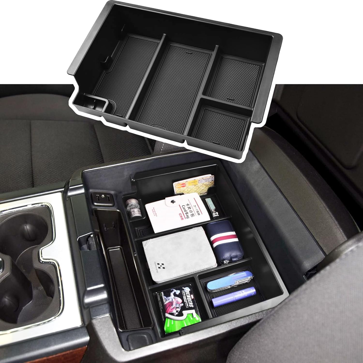 Full-Size Center Console Organizer Tray Compatible with 2014-2018 Chevy Silverado/GMC Sierra 1500 and 15-19 2500HD/3500HD,2015-2020 Tahoe/Suburban/Yukon/XL(Full w/Bucket Seats ONLY)