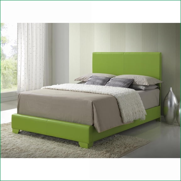 Full Size Channel Quilted Faux Leather Sleigh Bed with Wood Veneers - No Box Spring Needed Apple Green