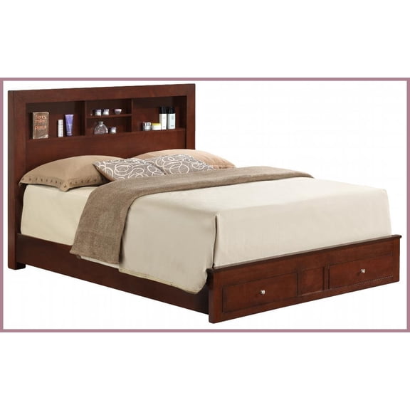 Full Size Cherry Transitional Storage Bed with Built-in Organization for Bedroom Space Saving